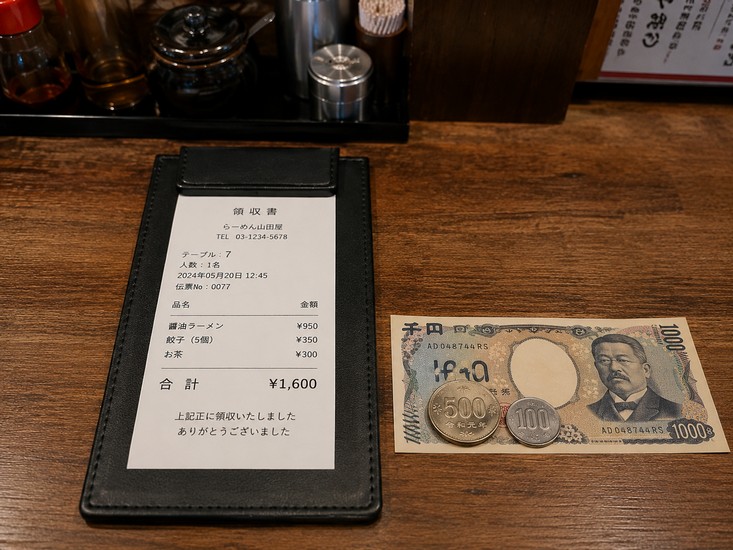 Khách trả tiền đúng hóa đơn tại quầy một quán ăn ở Tokyo