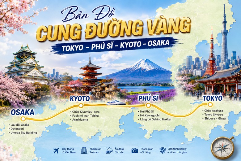 Bản đồ cung đường vàng Nhật Bản
