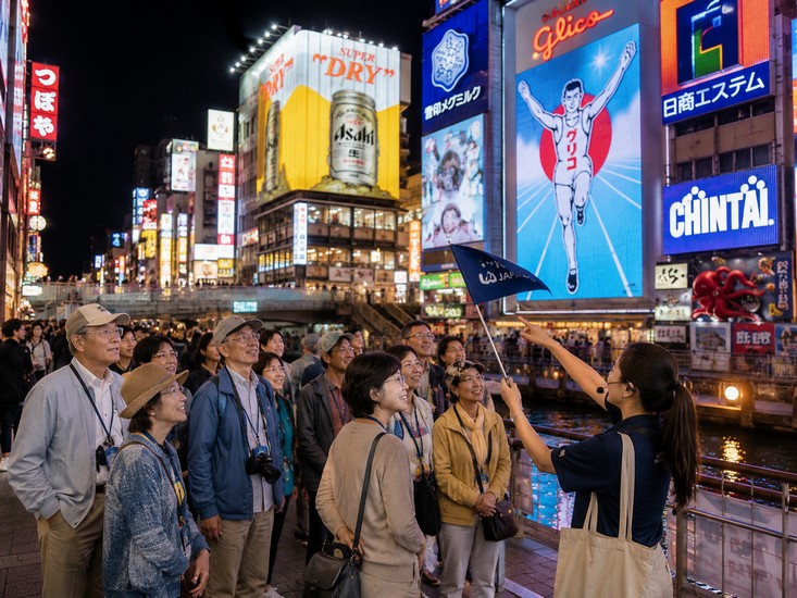 Đoàn khách tham quan phố Dotonbori ở Osaka